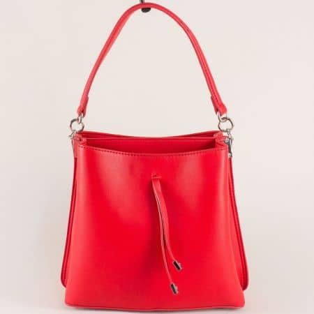 Малка дамска чанта с къса и дълга дръжа в червен цвят cm3430chv