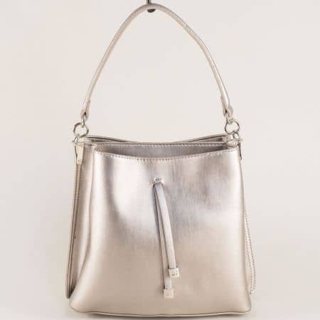 Малка дамска чанта с къса и дълга дръжа в цвят бронз cm3430brz