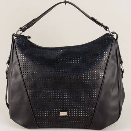 Черна дамска чанта с частична перфорация cm3446ch