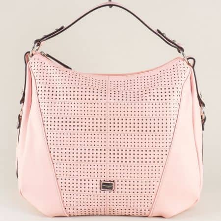 Розова дамска чанта с частична перфорация cm3446rz