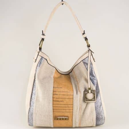 Дамска чанта, тип торба в сребро и бежово- DAVID JONES cm3454bj