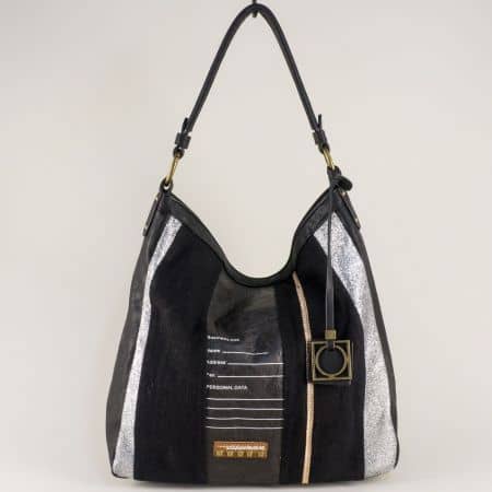 Дамска чанта, тип торба в сребро и черно- DAVID JONES cm3454ch