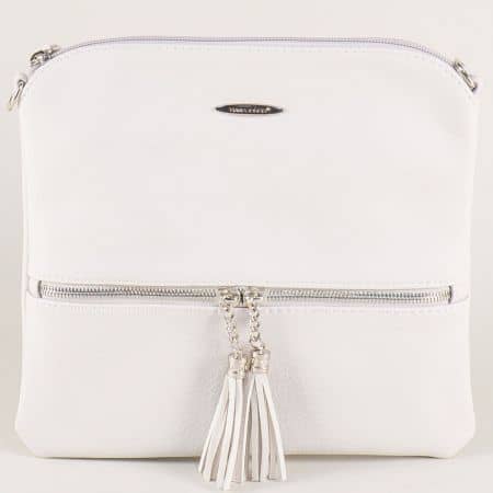 Бяла дамска чанта с два пискюла- DAVID JONES cm3461b