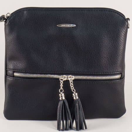 Черна дамска чанта с два пискюла- DAVID JONES cm3461ch