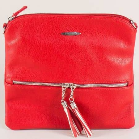 Червена дамска чанта с два пискюла- DAVID JONES cm3461chv