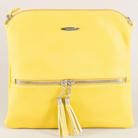 Жълта дамска чанта с два пискюла- DAVID JONES cm3461j