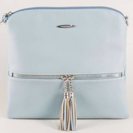 Светло синя дамска чанта с два пискюла- DAVID JONES cm3461s