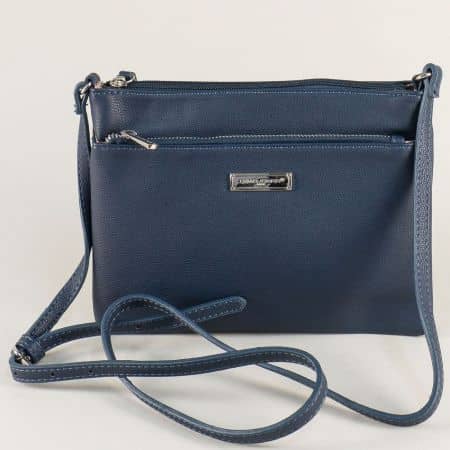 Синя дамска чанта с две прегради и дълга дръжка cm3555s
