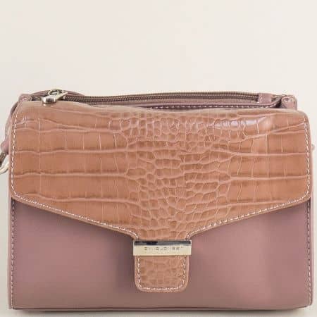 Малка дамска чанта с кроко принт в розово- DAVID JONES cm3516rz