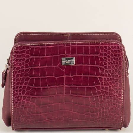 Дамска чанта с кроко принт- DAVID JONES в цвят бордо cm3528bd