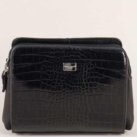 Черна дамска чанта с кроко принт- DAVID JONES cm3528ch