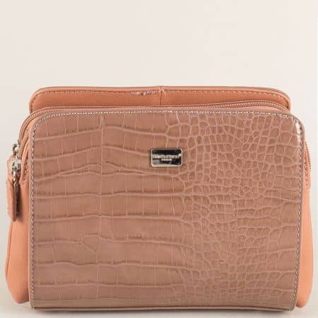Розова дамска чанта с кроко принт- DAVID JONES cm3528rz