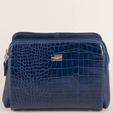 Синя дамска чанта с кроко принт- DAVID JONES cm3528s