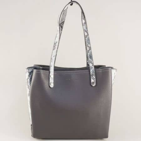 Дамска чанта в сив цвят с частичен змийски принт cm3535sv