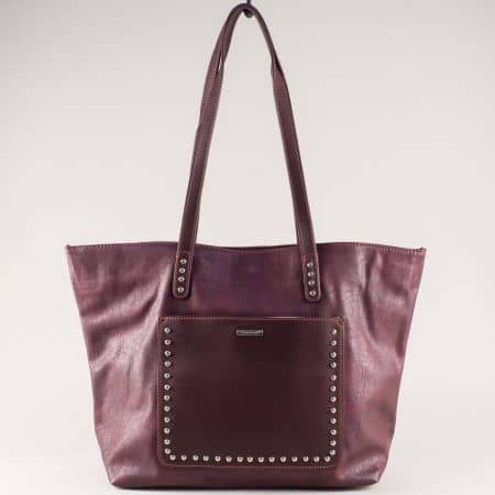 Дамска чанта с капси в цвят бордо- DAVID JONES cm3541bd