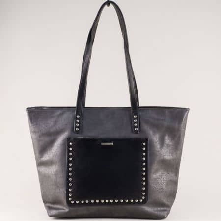 Черна дамска чанта с капси- DAVID JONES cm3541ch