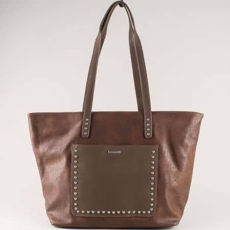 Тъмно кафява дамска чанта с капси- DAVID JONES cm3541kk