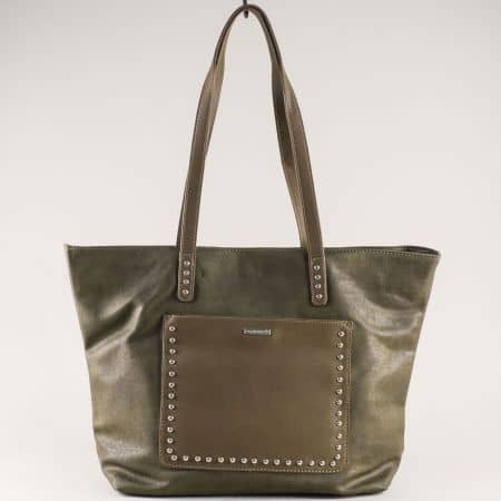 Зелена дамска чанта с капси- DAVID JONES cm3541z