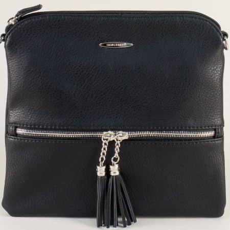Дамска чанта с два пискюла- DAVID JONES в черен цвят cm3514ch