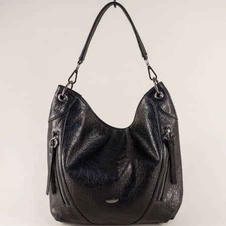 Френска дамска чанта, тип торба в черно с декорация cm3968ch