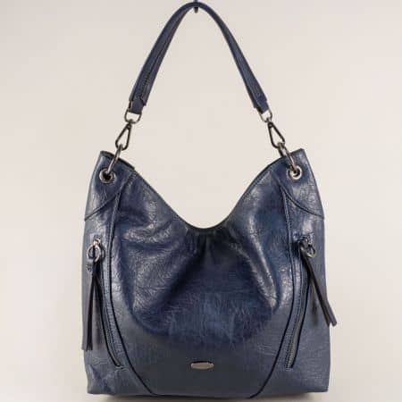 Френска дамска чанта, тип торба в синьо с декорация cm3968s