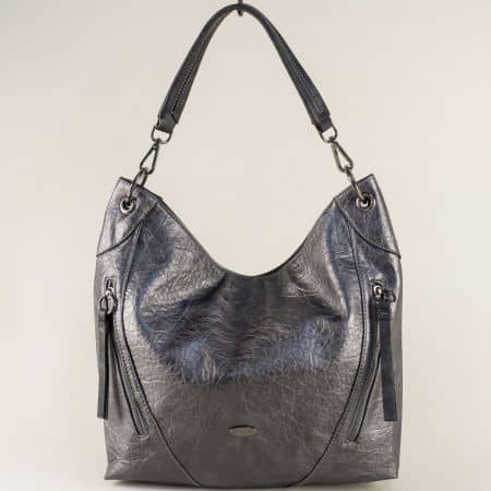 Френска дамска чанта, тип торба в сребро с декорация cm3968sr