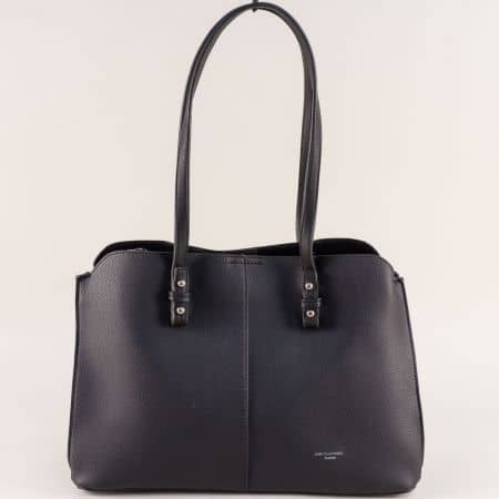 Френска дамска чанта с три прегради в черен цвят cm4030ch