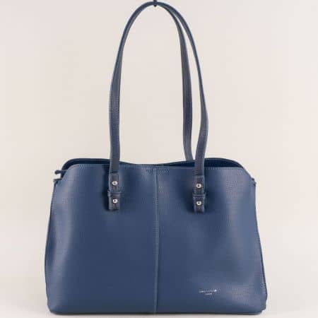 Дамска чанта с три прегради в син цвят- DAVID JONES cm4030s