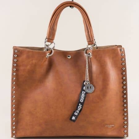 Кафява дамска чанта с органайзер и капси- DAVID JONES cm4034k