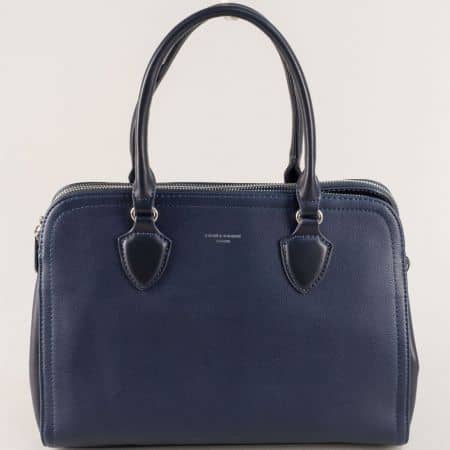 Синя дамска чанта с три основни джоба- DAVID JONES cm5006s