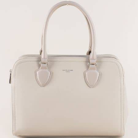 Сива дамска чанта с три основни джоба с цип- DAVID JONES cm5006sv