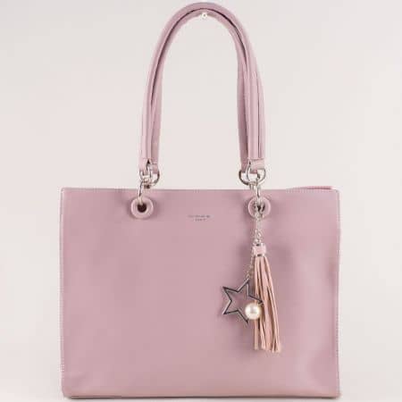Розова дамска чанта с пискюл и две прегради- DAVID JONES cm5009rz