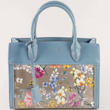 Светло синя дамска чанта с частичен флорален принт cm5056s