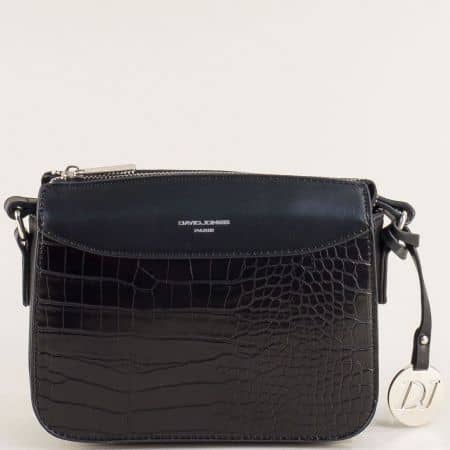 Черна дамска чанта с кроко принт- DAVID JONES cm5058ch