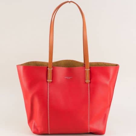 Дамска чанта в кафяво и червено с органайзер cm5154chv