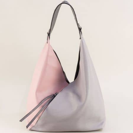 Дамска чанта, тип торба с органайзер в сиво и розово cm5173rz