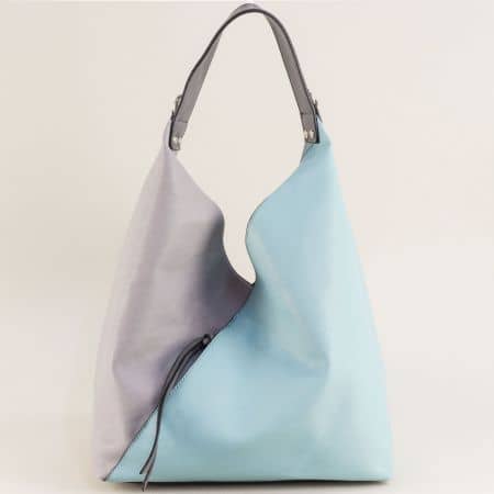 Дамска чанта, тип торба с органайзер в сиво и синьо cm5173s