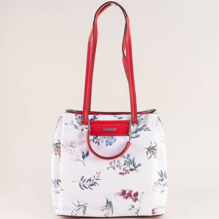Червена дамска чанта с флорален принт- DAVID JONES cm5176chv