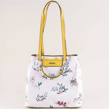 Жълта дамска чанта с флорален принт- DAVID JONES cm5176j