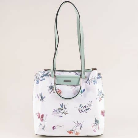 Зелена дамска чанта с флорален принт- DAVID JONES cm5176z