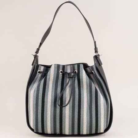 Дамска чанта, тип торба в черно, сиво, синьо и бяло cm5192ch