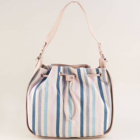 Дамска чанта, тип торба в бежово, сиво, синьо и розово cm5192rz