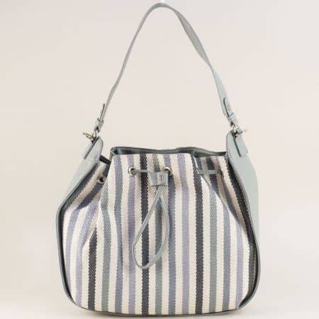 Дамска чанта, тип торба в сиво, синьо, бяло и зелено cm5192sv