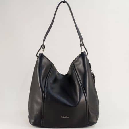 Черна дамска чанта с къса и дълга дръжка- DAVID JONES cm5389ch