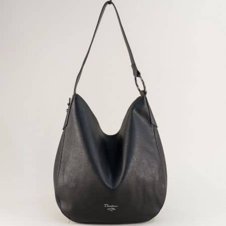 Черна дамска чанта с къса и дълга дръжка- DAVID JONES cm5428ch