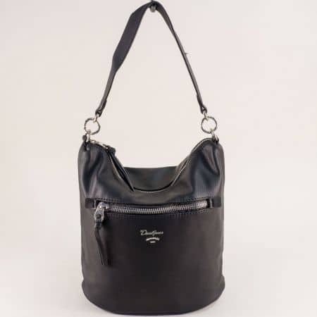 Черна дамска чанта с два външни джоба- DAVID JONES cm5453ch