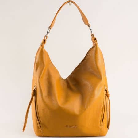 Дамска чанта в жълт цвят със къса и дълга дръжка cm6003k