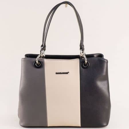 Дамска чанта с къса и дълга дръжка в сив и черен цвят cm6038ch