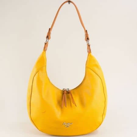 Дамска чанта тип торба в жълто с пискюл cm6087j