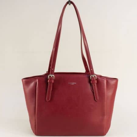 Червена дамска чанта с три прегради David Jones cm6226chv